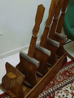 Handmade decorative guitar case used, wooden with leather details