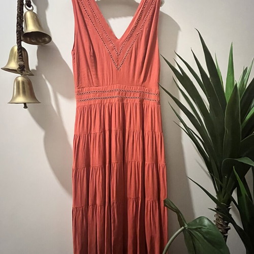 See U Soon terracotta long dress, V-neck with lace details