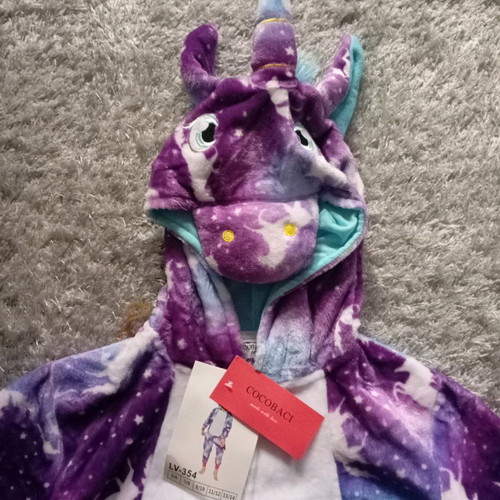Unicorn velour onesie new, white and purple