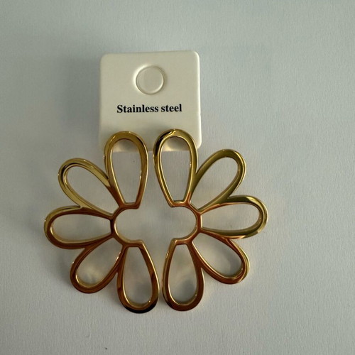Gold Flower Earrings Stainless Steel New