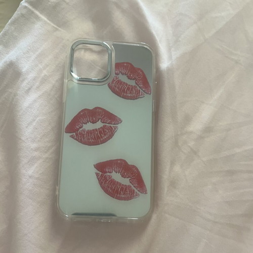 iPhone 13 case with mirror surface and red lips design