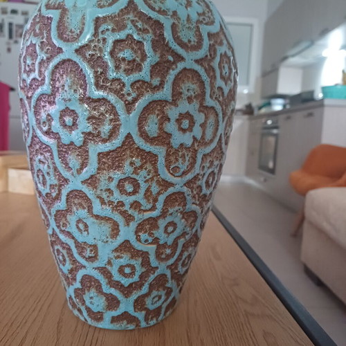Vase, brown and light blue