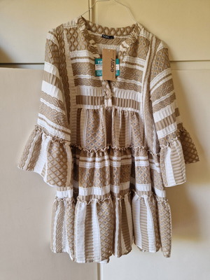 Boho φόρεμα τουνίκ Easywear, one size, άσπρο και μπεζ