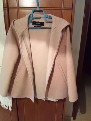 Γυναικείο τζάκετ Zara μάλλινο σαν καινούργιο, ροζ-μπεζ με κουκούλα
