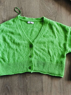 Stradivarius cropped knitted cardigan like new, green, S/M