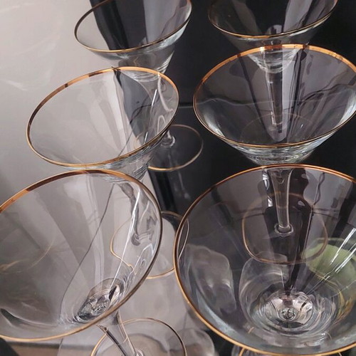 Crystal cocktail glasses set of 6 like new, vintage with gold details