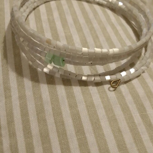 Handmade spiral bracelet new with tall white and bluish-green beads
