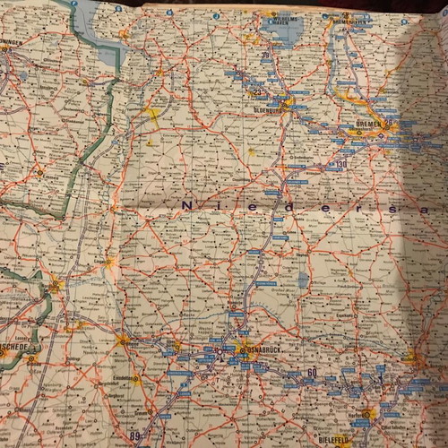 Vintage road map of Germany 1977-1978 used