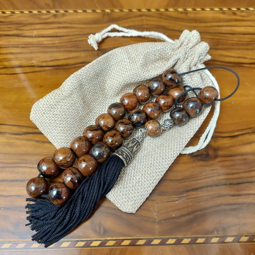 Worry beads 21+4 beads brown obsidian with metal elements and black tassel new