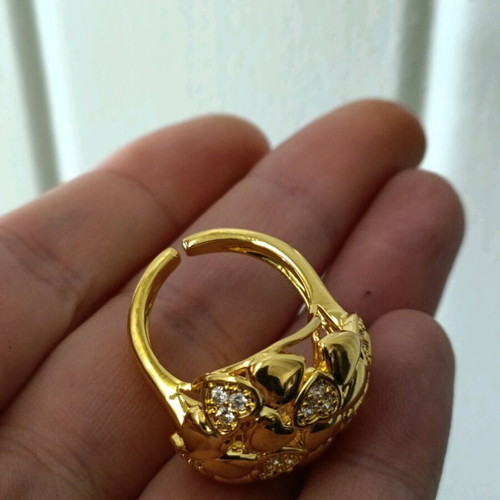 Boho women's adjustable stainless steel ring with zircon hearts new