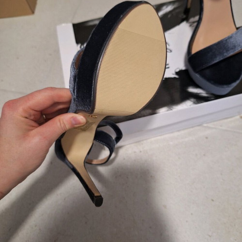Blue velvet high-heel sandals new with 13cm stiletto heel, size 39