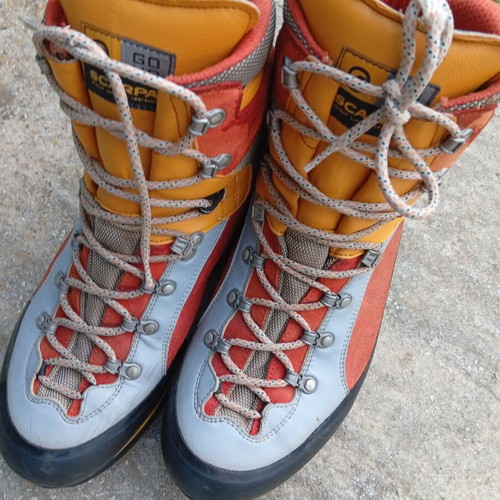 Scarpa Triolet GTX hiking boots used, beige and orange, size 46