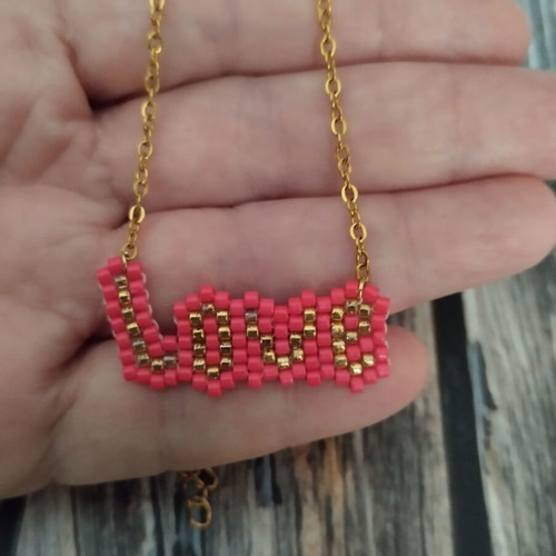 Steel necklace love with miyuki made to order, red and gold