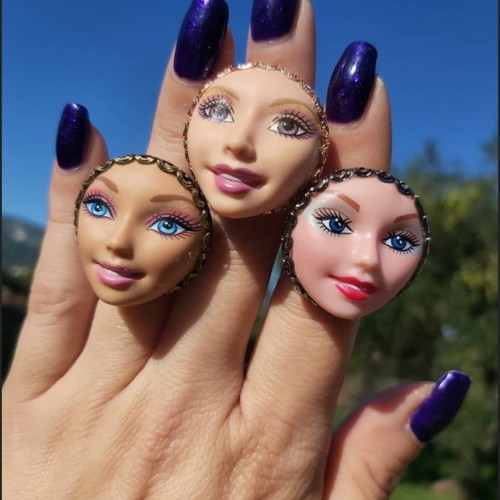 Barbie ring with face one size adjustable, new, multicolor