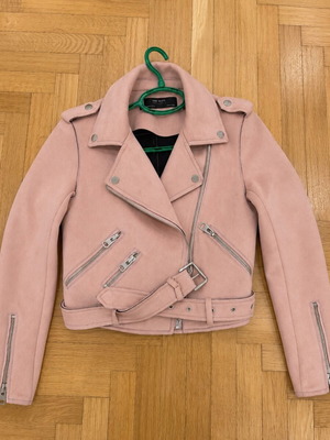 Zara Basic Limited Edition pink suede biker jacket, size XS