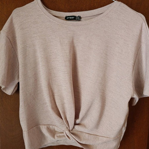 Women's short-sleeve top new, pink with knot design