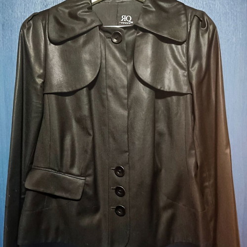 Roqua black cool wool jacket, glossy texture