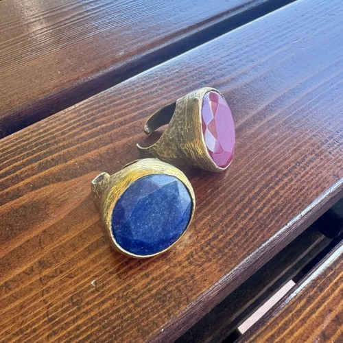 Tiklari Moroccan Turkish rings set used, gold-plated brass with semi-precious stones