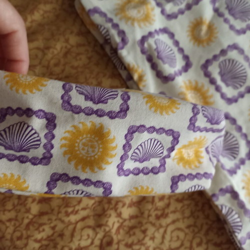 Beach bag with matching cotton shoulder bag and pouch, new, purple and yellow