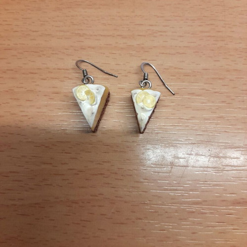 Lemon pie earrings handmade new, white and yellow