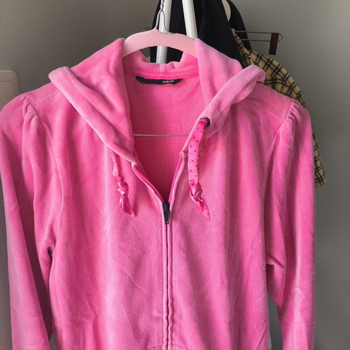 Velvet jacket with zipper and hood, like new, pink, size M
