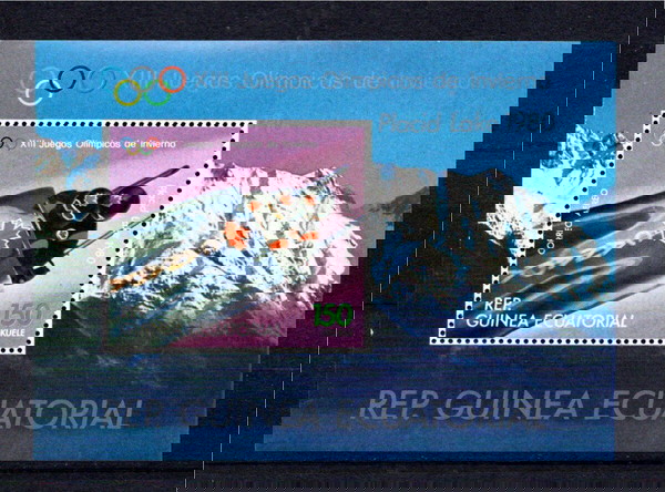 Ισημερινή Γουινέα  Equatorial Guinea 1980 Winter Olympics Lake Placid souvenir sheet BL MNH   Φεγιε