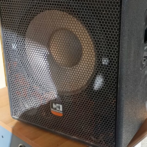 Microphone set used with woofer, mixer, Magnat speakers, DJ CD player