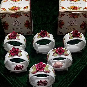 Σετ 6 τμ κρίκοι/ δαχτυλίδια πετσέτας Royal Albert "old country roses" bone china England 1993- 2002