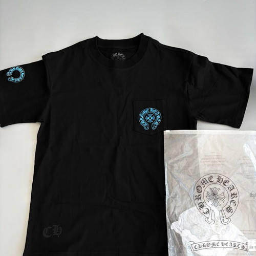 Chrome Hearts Triple Cross Pocket T-Shirt, Medium, black with cyan blue