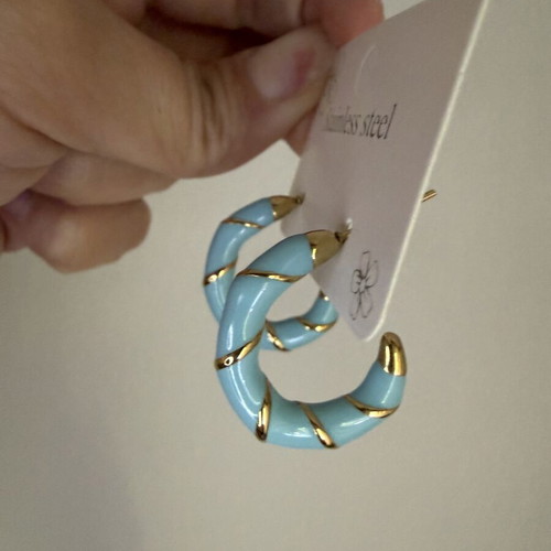Steel turquoise and gold stud earrings new