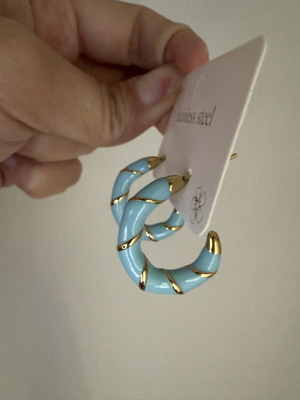 Steel turquoise and gold stud earrings new