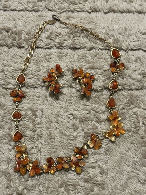 Vintage Necklace and Clips Earrings Set Like New, Boho Style