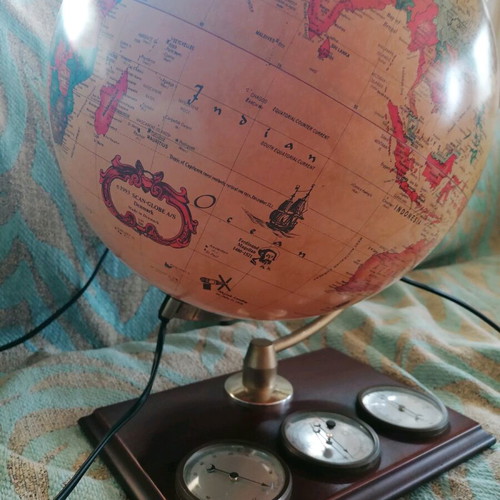 Globe with lighting and walnut wood base new