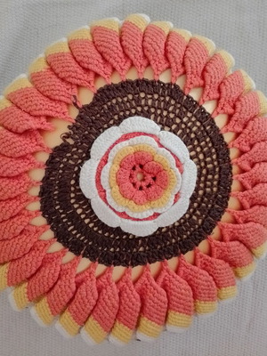 Handmade oval knitted pillow used 35x35cm