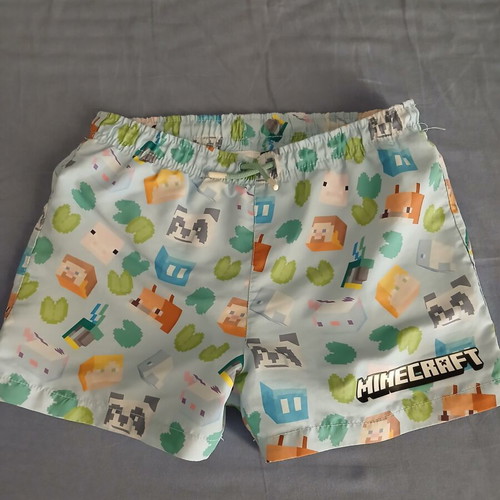 Minecraft swim shorts and Spiderman hooded towel, Zara