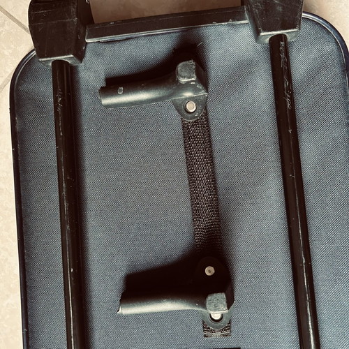 Cabin suitcase new, dark blue and grey, small with wheels