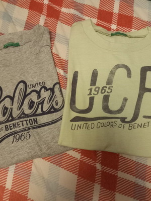 Benetton t-shirts like new, pack of 2, gray and green, size 128 cm
