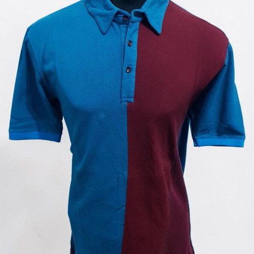 Men's Polo Shirt Color-Block Blue and Burgundy New, Size L