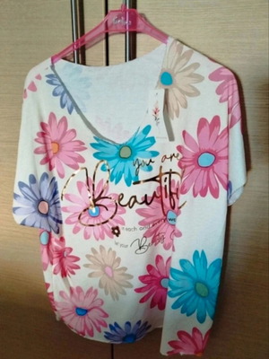 Floral cotton short-sleeve blouse, New Collection Italy, one size