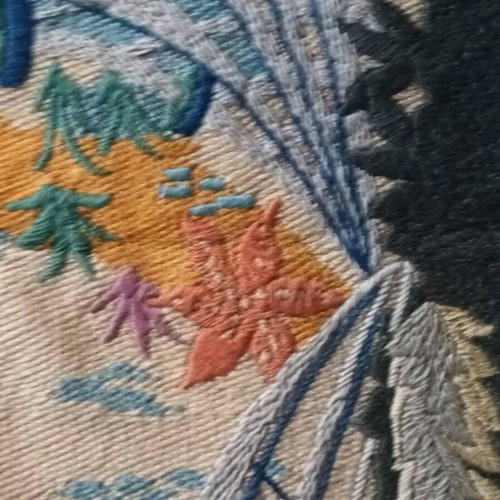 Old embroidery with flat stitch for framing used