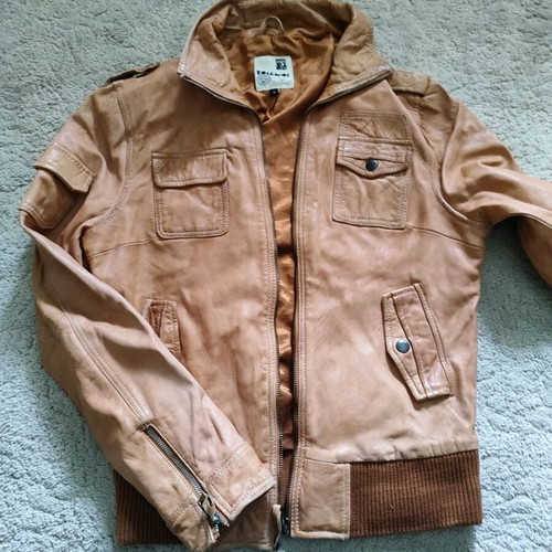 Toi&Moi leather jacket used, tabba color, size medium