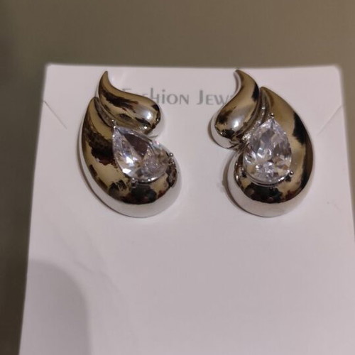 Silver earrings with zirconia new, stainless steel