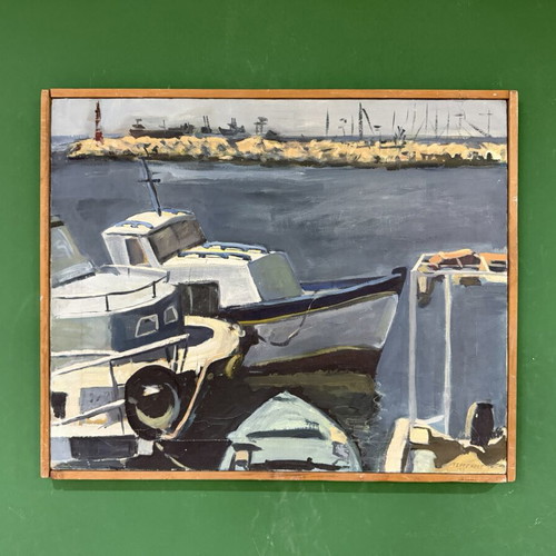 Oil painting of boats by Panikos Tsangaras