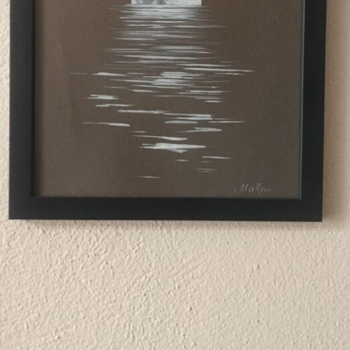 Moon and Reflection Painting 25x25 cm, new, white charcoal and acrylic