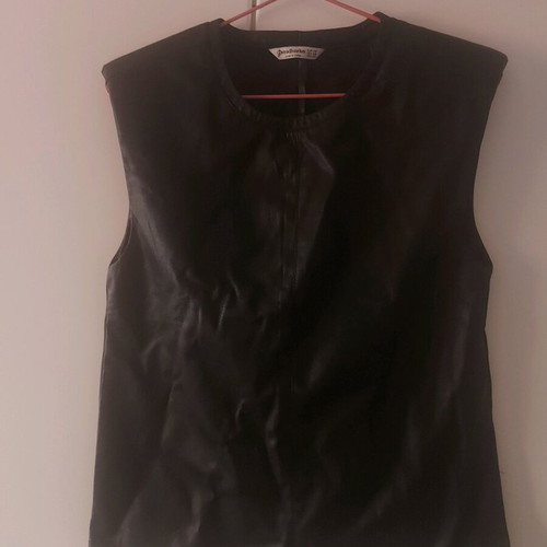 Stradivarius leather sleeveless blouse used, black, XS