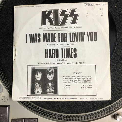Kiss I Was Made For Lovin' You Vinyl Single like new, Rock