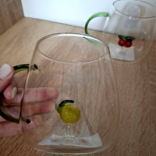 Set of 2 mugs with 3D cherry and lemon design, 400 ml
