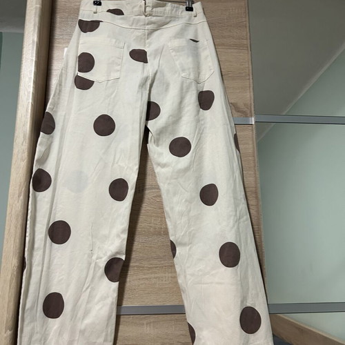 Polka Dot Summer Jeans Pants size L, new, white and brown