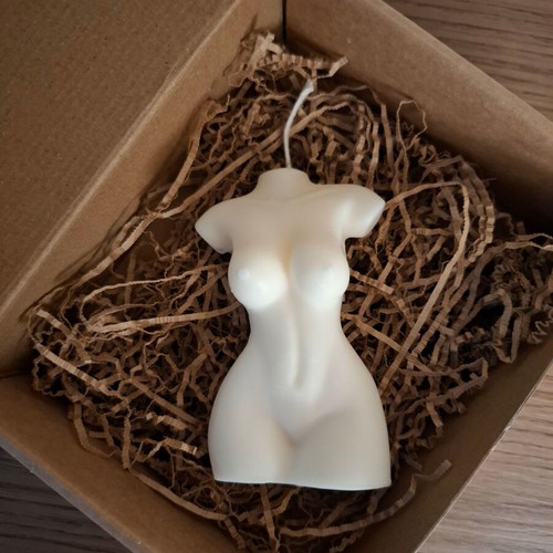 Handmade soy candle in female body shape made to order