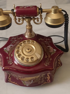 Vintage style burgundy porcelain dial telephone with peacock design